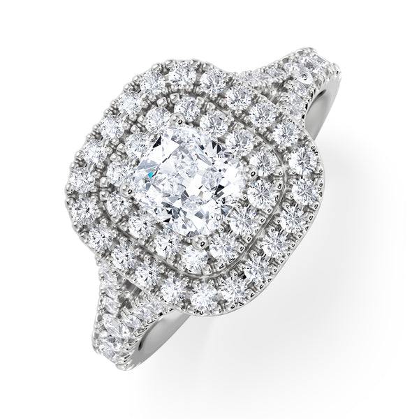 Anastasia GIA Diamond Halo Engagement Ring 18K White Gold 1.45ct G/VS2
